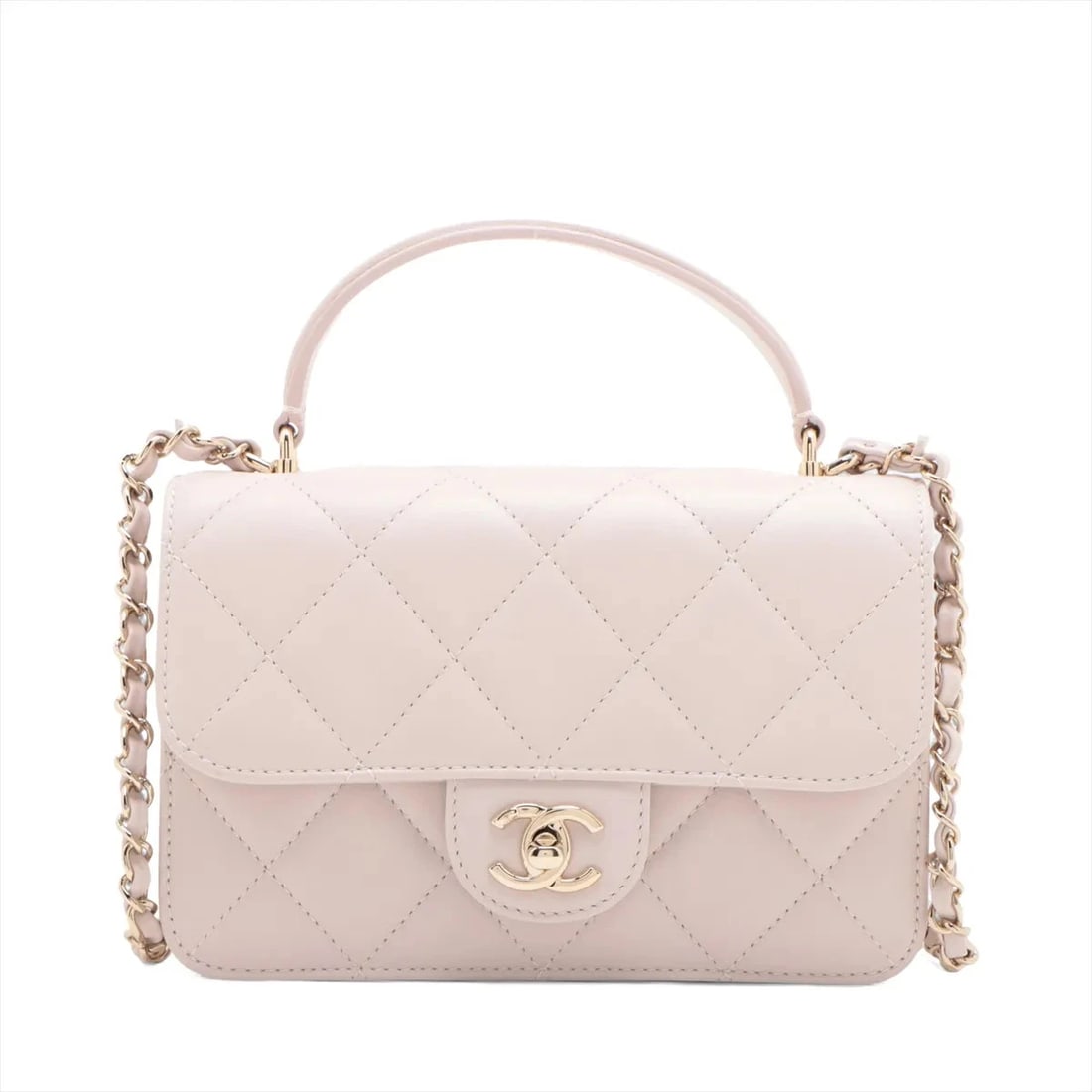 CHANEL MATELASSE LAMBSKIN 2 WAY HANDBAG: Chanel Matelasse Lambskin 2 Way Handbag Brand: Chanel Type/Style: Hand bag Material: Lambskin Color: Pink Size: Height:5.1inch Length:7.9inch Depth:3.0inch Handle height:2.2inch Accessories: None