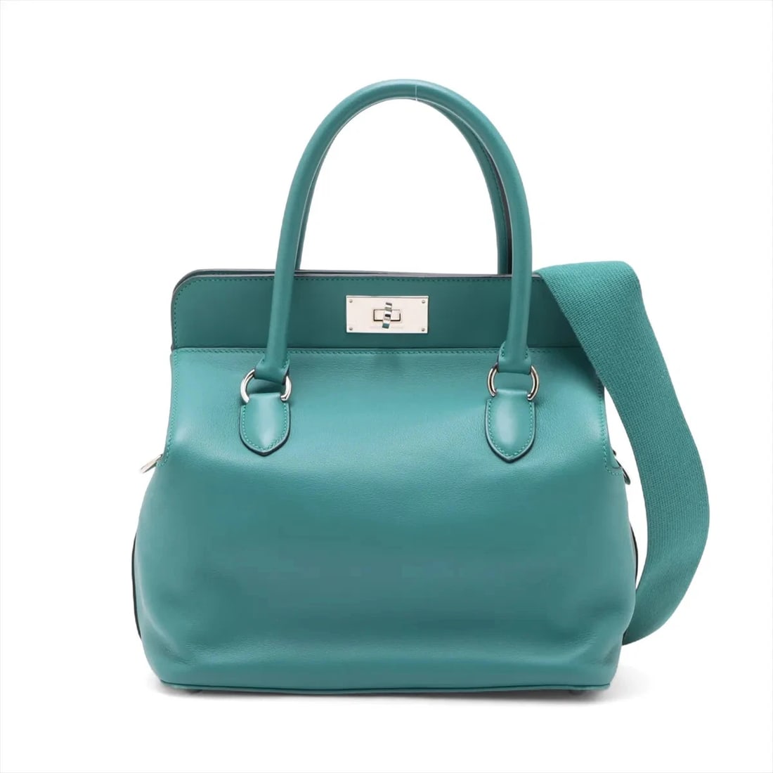 HERMES TOOLBOX 26 EVERCOLOR MALACHITE HANDBAG: Hermes Toolbox 26 Evercolor Malachite Handbag Brand: Hermès Type/Style: Hand bag Material: Evercolor Color: Malachite Size: Height:10.0inch Length:10.2inch Depth:7.1inch Handle height:4.3inch Acce