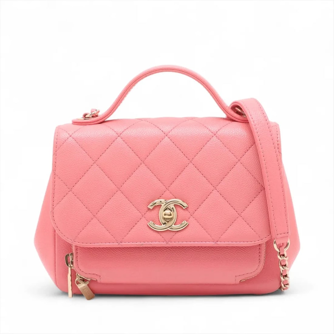 CHANEL BUSINESS AFFINITY GRAINED CALFSKIN 2 WAY SHOULDER BAG: Chanel Business Affinity Grained Calfskin 2 Way Shoulder Bag Brand: Chanel Type/Style: Shoulder bag Material: Caviar Skin Color: Pink Size: Height:5.7inch Length:7.5inch Depth:2.8inch Handle height:1.