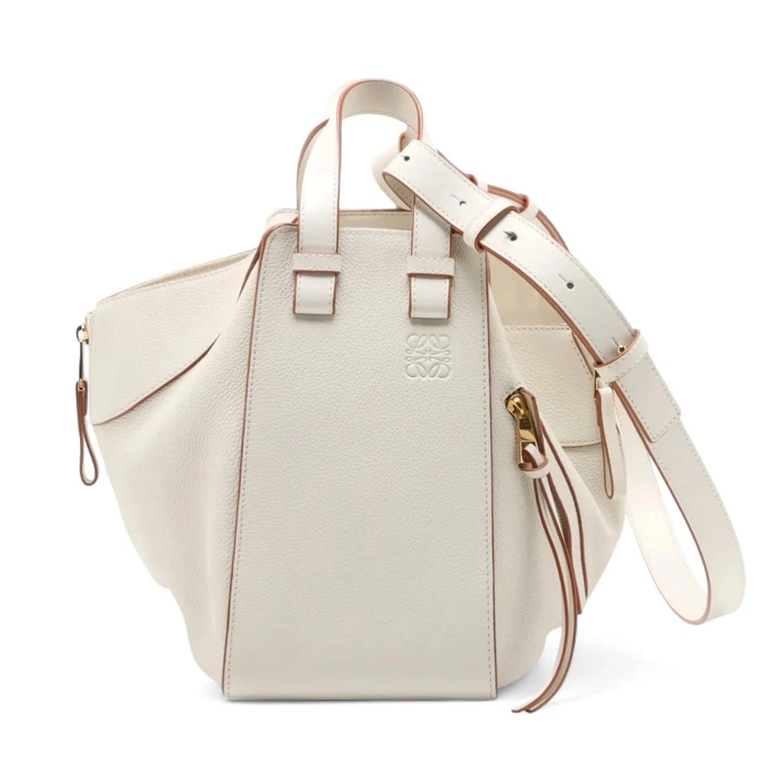 LOEWE HAMMOCK SMALL LEATHER 2 WAY HANDBAG: Loewe Hammock Small Leather 2 Way Handbag Brand: Loewe Type/Style: Hand bag Material: Leather Color: Ivory Size: Height:9.6inch Length:5.5inch Depth:10.8inch Handle height:4.1inch Accessories: Non