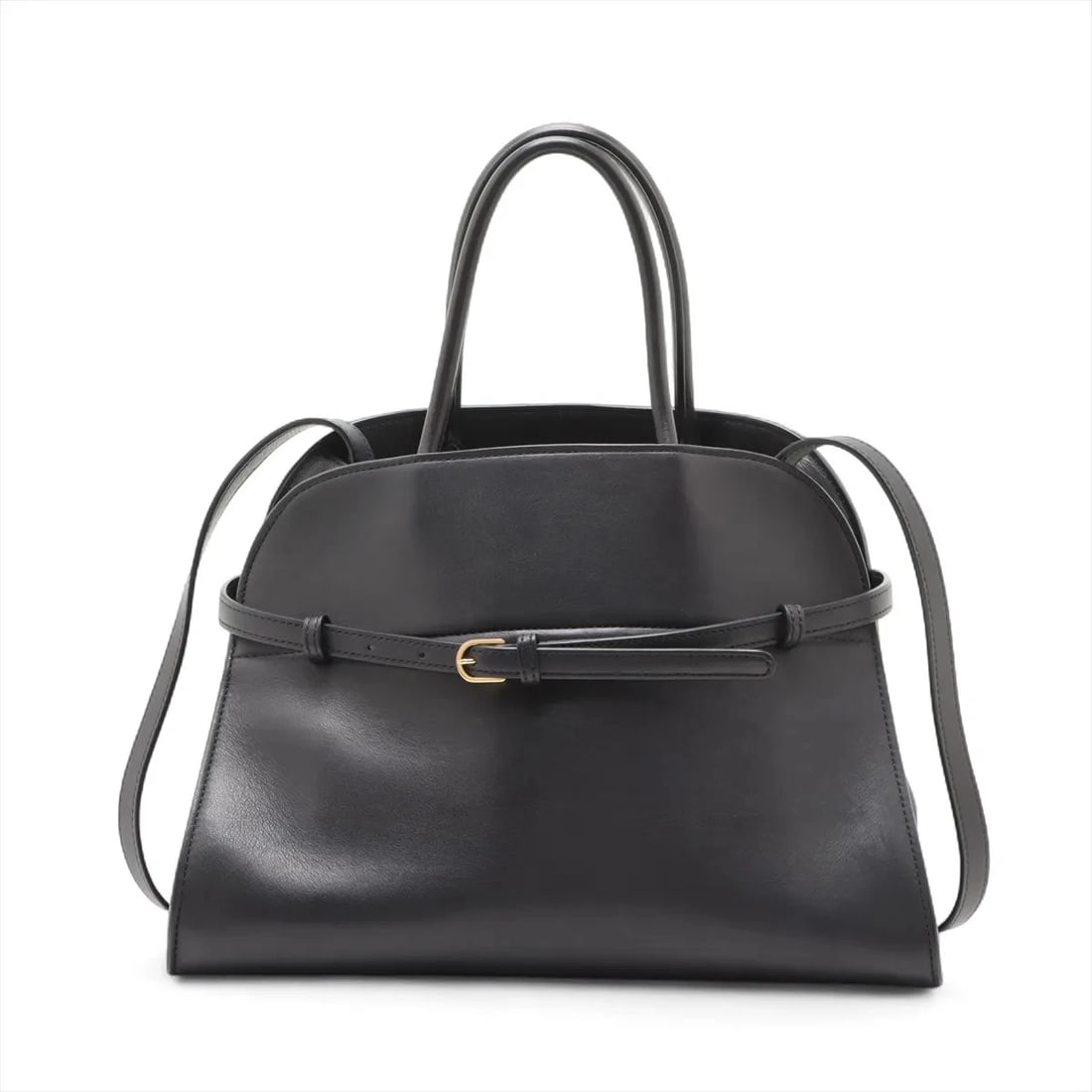 THE ROW MARGAUX BELT 12 LEATHER 2 WAY HANDBAG HANDBAG: The Row Margaux Belt 12 Leather 2 Way Handbag Handbag Brand: The Row Type/Style: Hand bag Material: Leather Color: Black Size: Height:9.1inch Length:12.8inch Depth:7.1inch Handle height:5.1inch Ac