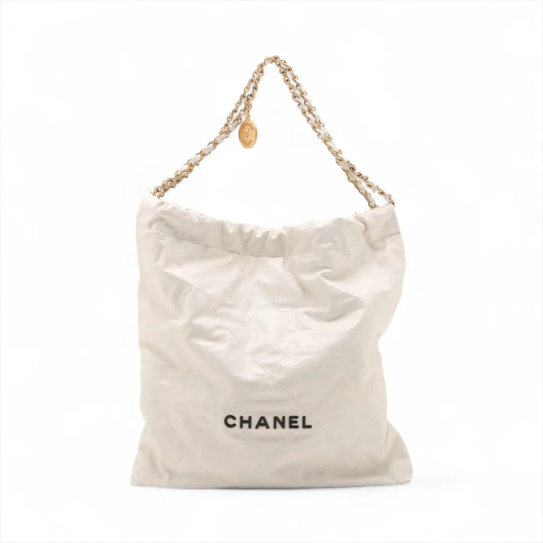 CHANEL 22 SHINY CALFSKIN CHAIN SHOULDER BAG: Chanel 22 shiny calfskin Chain Shoulder Bag Brand: Chanel Type/Style: Shoulder bag Material: shiny calfskin Color: White Size: Height:15.9inch Length:14.6inch Depth:3.7inch Accessories: None <