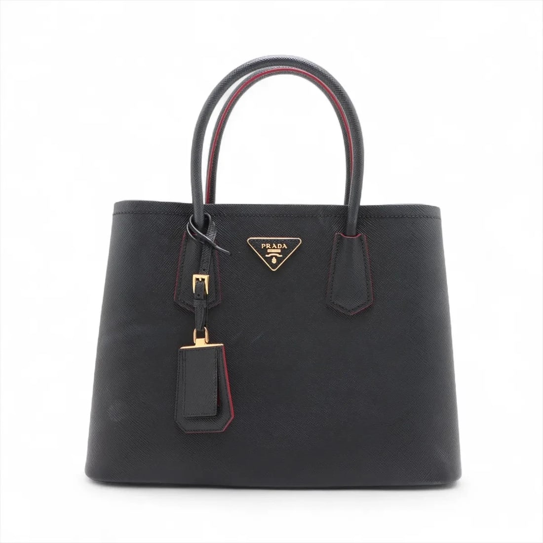 PRADA LEATHER HANDBAG BLACK, HANDBAG: Prada Leather Handbag Black, Handbag Brand: Prada Type/Style: Hand bag Material: Leather Color: Black Size: Height:9.8inch Length:13.2inch Depth:5.9inch Handle height:4.9inch Accessories: None