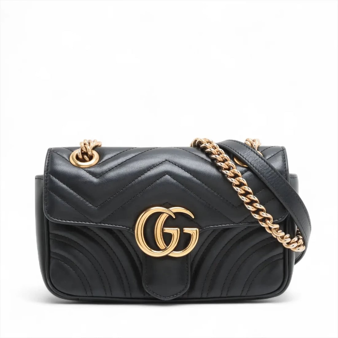 GUCCI GG MARMONT LEATHER CHAIN SHOULDER BAG: Gucci GG Marmont Leather Chain Shoulder bag Brand: Gucci Type/Style: Shoulder bag Material: Leather Color: Black Size: Height:5.1inchLength:8.5inchDepth:2.4inch Accessories: None Accessori