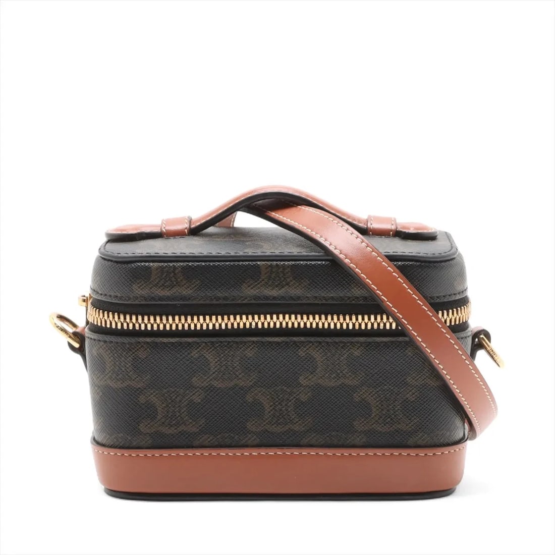CELINE TRIOMPHE PVC & LEATHER 2 WAY SHOULDER BAG: Celine Triomphe PVC & leather 2 Way Shoulder bag Brand: Celine Type/Style: Shoulder bag Material: PVC & leather Color: Brown Size: Height:3.5inch Length:5.1inch Depth:2.8inch Handle height:0.8inch