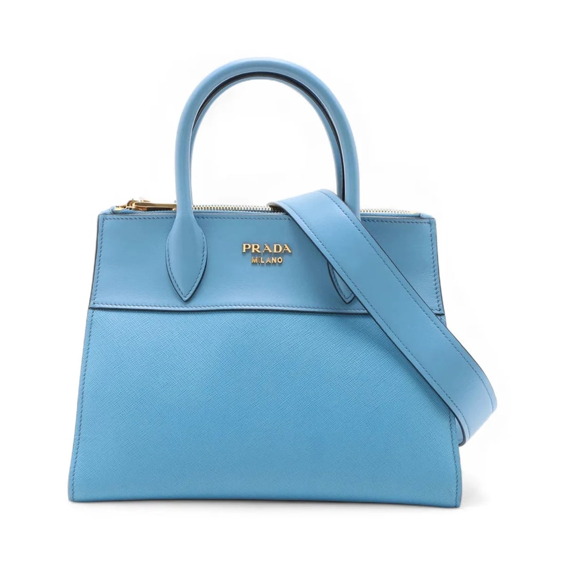 PRADA SAFFIANO LEATHER 2 WAY HANDBAG BLUE, HANDBAG: Prada Saffiano Leather 2 Way Handbag Blue, Handbag Brand: Prada Type/Style: Hand bag Material: Leather Color: Blue Size: Height:7.9inch Length:10.6inch Depth:5.1inch Handle height:4.1inch Accessor