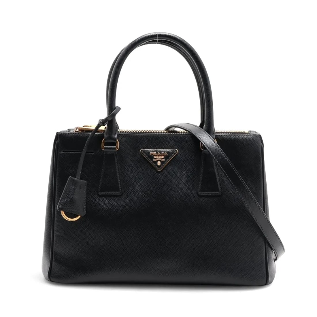 PRADA SAFFIANO GALERIA LEATHER 2 WAY HANDBAG HANDBAG: Prada Saffiano Galeria Leather 2 Way Handbag Handbag Brand: Prada Type/Style: Hand bag Material: Leather Color: Black Size: Height:7.7inch Length:11.4inch Depth:4.9inch Handle height:4.9inch Acces