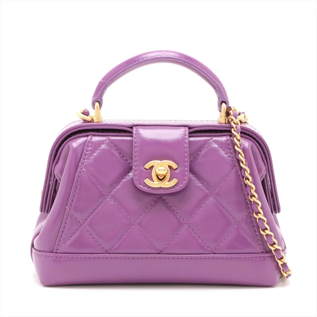 CHANEL MATELASSE LAMBSKIN 2 WAY SHOULDER BAG: Chanel Matelasse Lambskin 2 Way Shoulder bag Brand: Chanel Type/Style: Shoulder bag Material: Lambskin Color: Purple Size: Height:4.9inch Length:6.9inch Depth:2.6inch Handle height:2.0inch Accesso