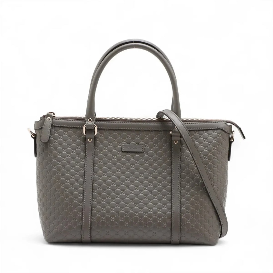 GUCCI MICRO GUCCISSIMA LEATHER 2 WAY HANDBAG: Gucci Micro Guccissima Leather 2 Way Handbag Brand: Gucci Type/Style: Hand bag Material: Leather Color: Gray Size: Height:8.7inch Length:11.4inch Depth:4.9inch Handle height:5.3inch Accessories: N