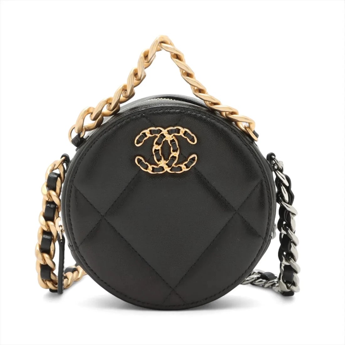 CHANEL 19 LAMBSKIN CHAIN SHOULDER BAG: Chanel 19 Lambskin Chain Shoulder Bag Brand: Chanel Type/Style: Shoulder bag Material: Lambskin Color: Black Size: Height:4.7inch Length:4.7inch Depth:2.2inch Handle height:1.2inch Accessories: No