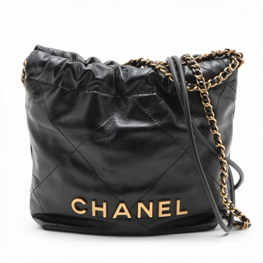 CHANEL 22 MINI SHINY CALFSKIN CHAIN SHOULDER BAG: Chanel 22 Mini shiny calfskin Chain Shoulder Bag Brand: Chanel Type/Style: Shoulder bag Material: shiny calfskin Color: Black Size: Height:7.3inch Length:6.7inch Depth:2.2inch Handle height:5.1inch