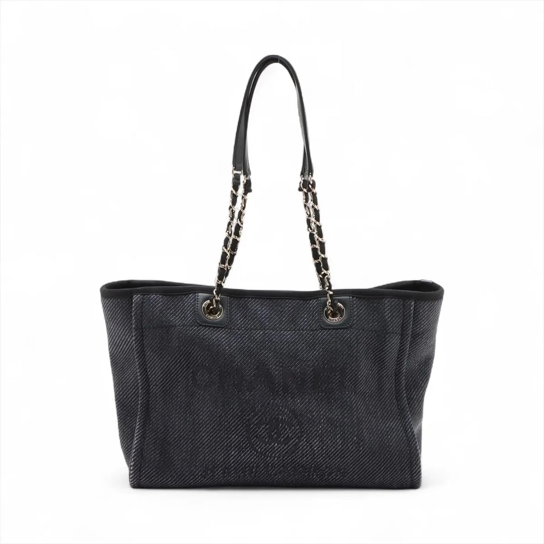 CHANEL DEAUVILLE MM MIX FIBER × LAMBSKIN CHAIN TOTE BAG TOTE BAG (1 of 6)