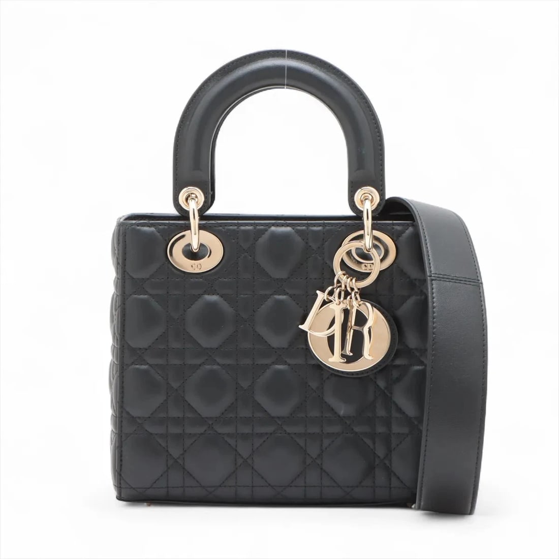 CHRISTIAN DIOR CANNAGE MY LADY DIOR 2 WAY HANDBAG HANDBAG: Christian Dior Cannage My Lady Dior 2 Way Handbag Handbag Brand: Christian Dior Type/Style: Hand bag Material: Leather Color: Black Size: Height:6.7inch Length:7.9inch Depth:3.1inch Handle height:3.1i