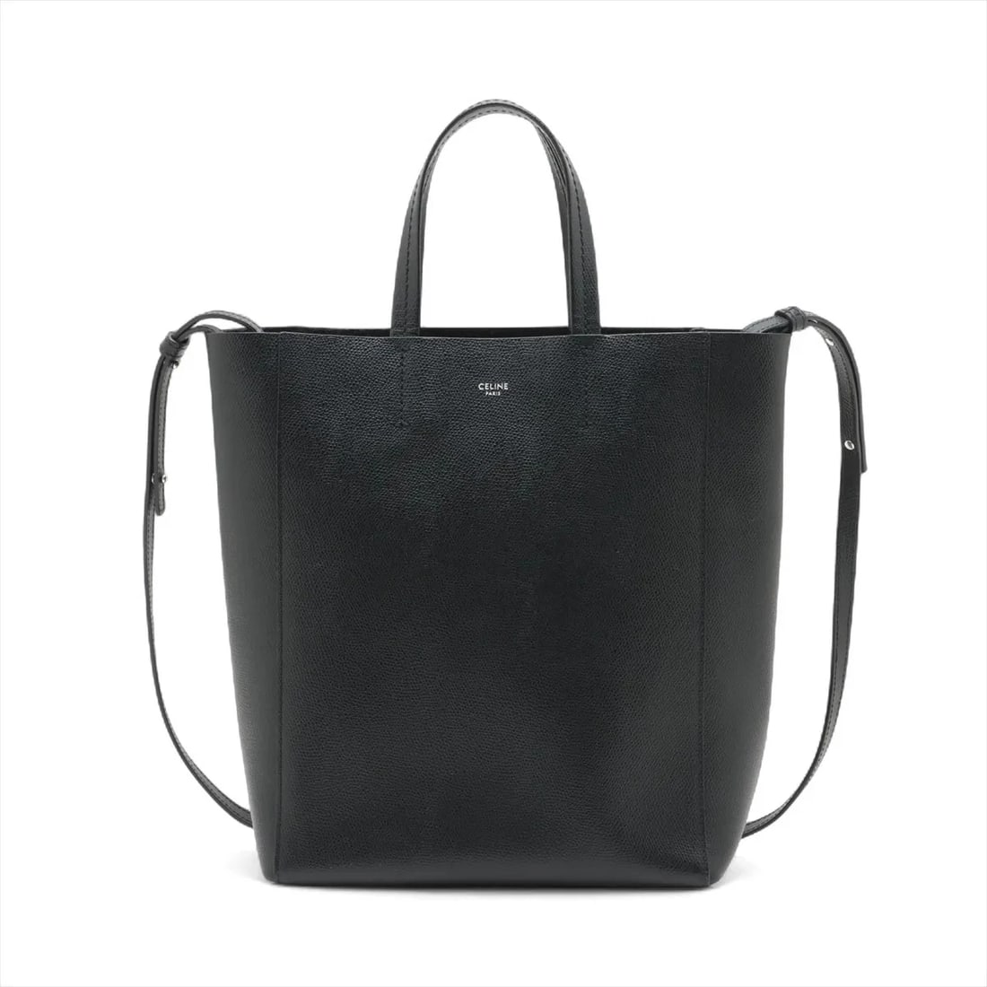 CELINE VERTICAL CABAS SMALL LEATHER 2 WAY HANDBAG: Celine Vertical Cabas Small Leather 2 Way Handbag Brand: Celine Type/Style: Hand bag Material: Leather Color: Black Size: Height:11.0inch Length:9.1inch Depth:3.9inch Handle height:4.7inch Accesso