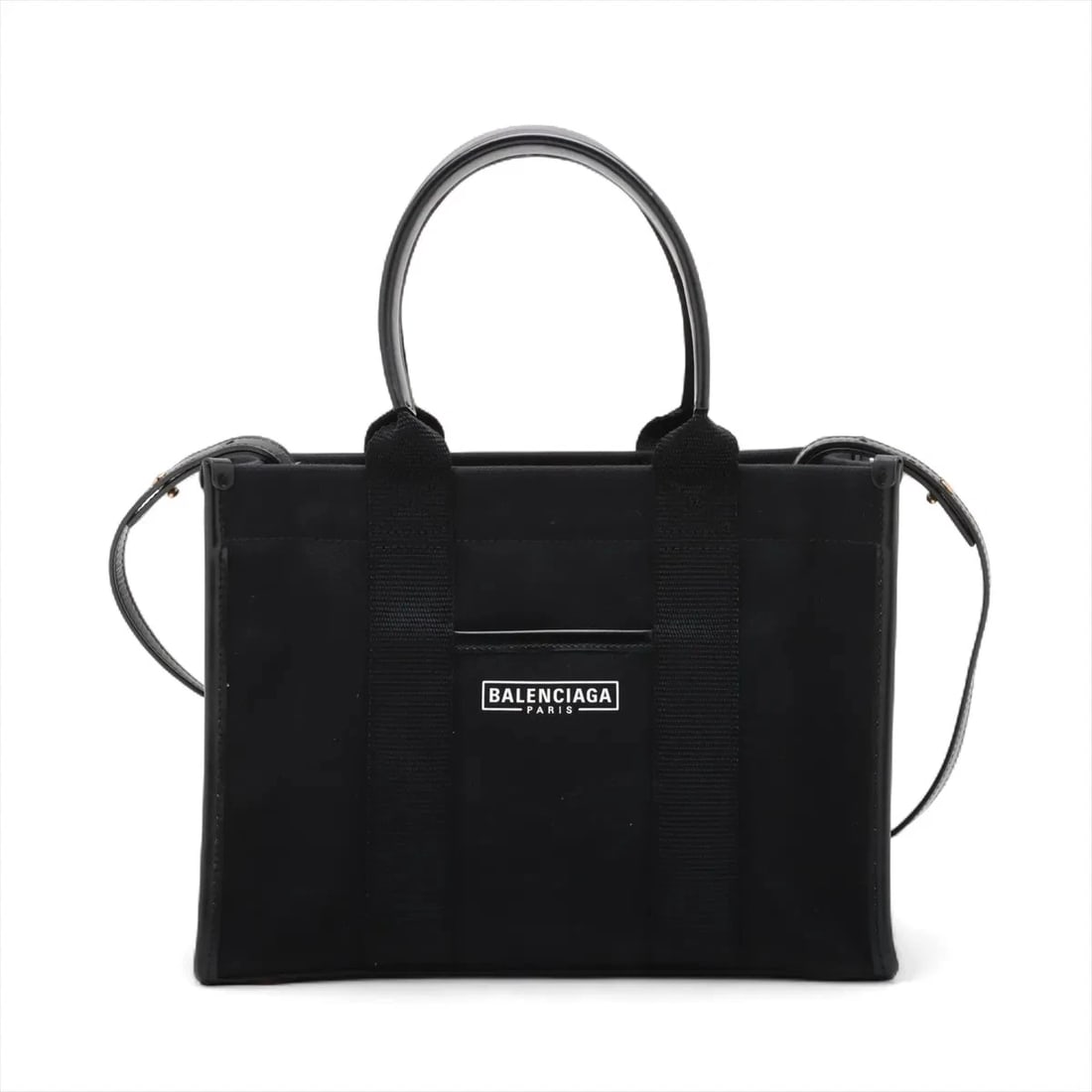 BALENCIAGA HARDWARE CANVAS & LEATHER 2 WAY HANDBAG HANDBAG: Balenciaga Hardware Canvas & Leather 2 Way Handbag Handbag Brand: Balenciaga Type/Style: Hand bag Material: Canvas & Leather Color: Black Size: Height:8.5inch Length:11.0inch Depth:4.3inch Handle heig