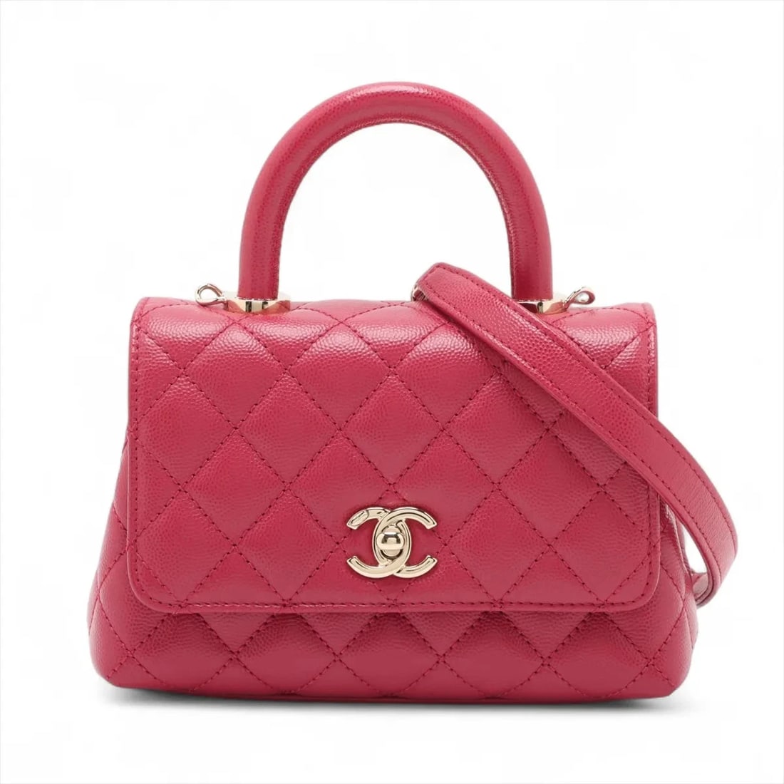CHANEL COCO HANDLE 19 XXS CAVIAR SKIN 2 WAY HANDBAG: Chanel Coco handle 19 XXS Caviar Skin 2 Way Handbag Brand: Chanel Type/Style: Hand bag Material: Caviar Skin Color: Red Size: Height:4.9inch Length:7.3inch Depth:3.3inch Handle height:2.4inch Acce