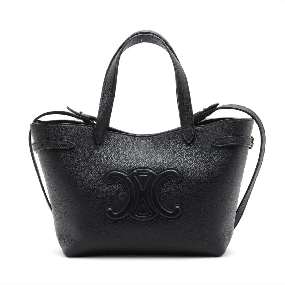 CELINE TRIOMPHE MEDIUM CABAS ANAIS LEATHER 2 WAY HANDBAG HANDBAG: Celine Triomphe Medium Cabas Anais Leather 2 Way Handbag Handbag Brand: Celine Type/Style: Hand bag Material: Leather Color: Black Size: Height:7.1inch Length:8.3inch Depth:3.3inch Handle height:5.5in