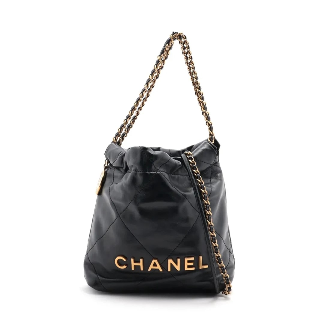 CHANEL 22 MINI SHINY CALFSKIN CHAIN SHOULDER BAG: Chanel 22 Mini shiny calfskin Chain Shoulder bag Brand: Chanel Type/Style: Shoulder bag Material: shiny calfskin Color: Black Size: Height:7.5inch Length:6.7inch Depth:2.4inch Handle height:3.9inch