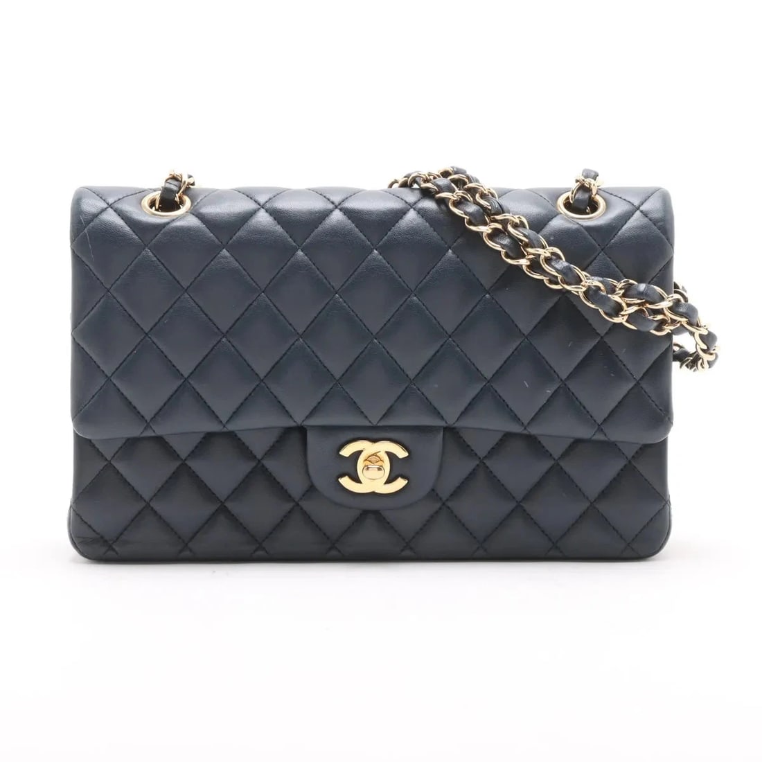 CHANEL MATELASSE 25 DOUBLE FLAP DOUBLE CHAIN BAG SHOULDER BAG: Chanel Matelasse 25 Double Flap Double Chain Bag Shoulder bag Brand: Chanel Type/Style: Shoulder bag Material: Lambskin Color: Navy Blue Size: Height:6.1inchLength:9.8inchDepth:2.6inch Accessories