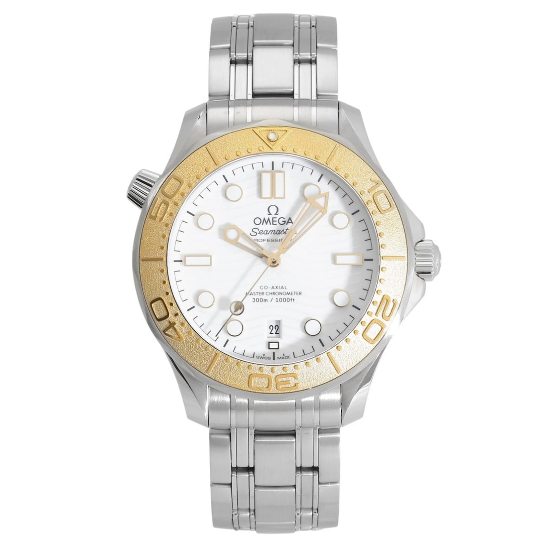 OMEGA SEAMASTER DIVER PARIS WHITE DIAL WATCH: OMEGA Seamaster Diver Paris white Dial Watch Brand: OMEGA Type: Wristwatch Material: stainless Yellow Gold stainless Color: Dial color white Size: Bracelet size: 20.0cm Case size: 42.0mm Accessori