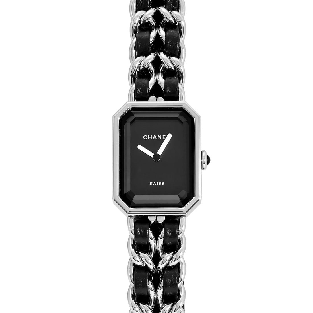 CHANEL PREMIERE ICONIC CHAIN SIZE S BLACK DIAL WATCH: CHANEL Premiere Iconic Chain Size S black Dial Watch Brand: CHANEL Type: Wristwatch Material: stainless onyx stainless calf Color: Dial color black Size: Bracelet size: 17.5cm Case size: 23.0mm Ac