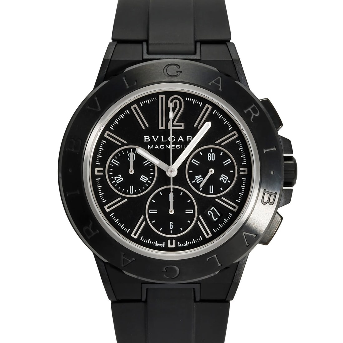 BVLGARI DIAGONO BLACK DIAL WATCH: BVLGARI Diagono black Dial Watch Brand: BVLGARI Type: Wristwatch Material: magnesium ceramic rubber rubber Color: Dial color black Size: Bracelet size: 20.0cm Case size: 42.0mm Accessories: None <