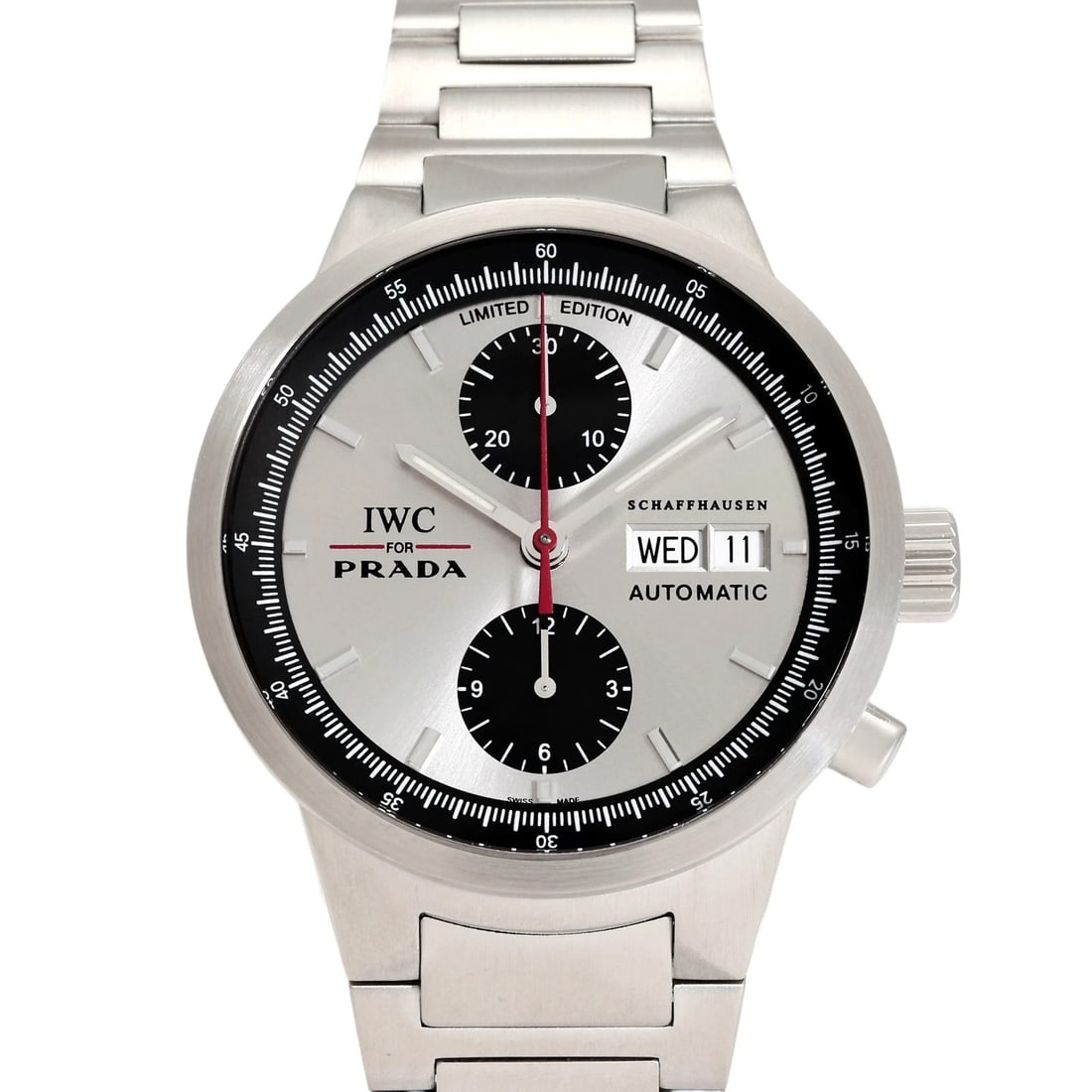IWC GST PRADA LIMITED TO PIECES WORLDWIDE SILVER DIAL WATCH: IWC GST PRADA Limited to pieces worldwide Silver Dial Watch Brand: IWC Type: Wristwatch Material: SS SS Color: Dial color Gray Blue Size: Bracelet size: 19.0cm Case size: 39.0mm Accessories: None