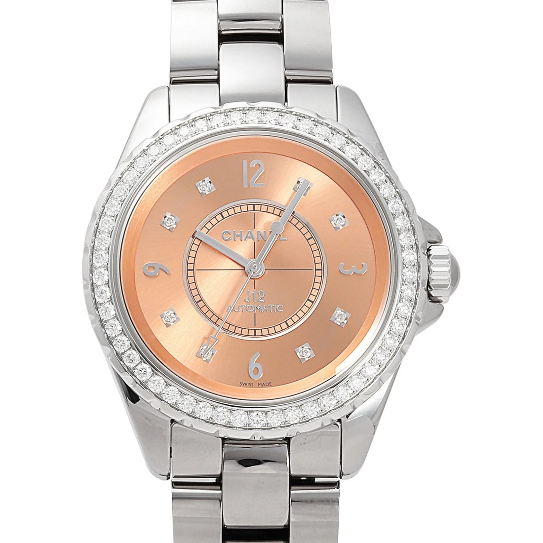 CHANEL CHROMATIC PINK DIAL WATCH: CHANEL Chromatic pink Dial Watch Brand: CHANEL Type: Wristwatch Material: titanium ceramic diamond titanium ceramic Color: Dial color black Size: Bracelet size: 18.0cm Case size: 38.0mm Accessorie