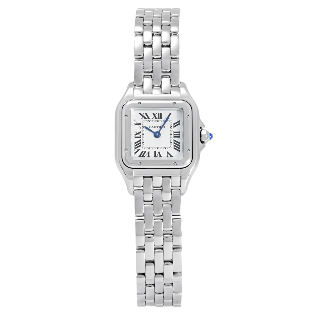 CARTIER PANTHERE SM SILVER DIAL WATCH: Cartier Panthere SM Silver Dial Watch Brand: Cartier Type: Wristwatch Material: SS SS Color: Dial color Silver Size: Bracelet size: 17.5cm Case size: 23.0mm Accessories: None Accessories N