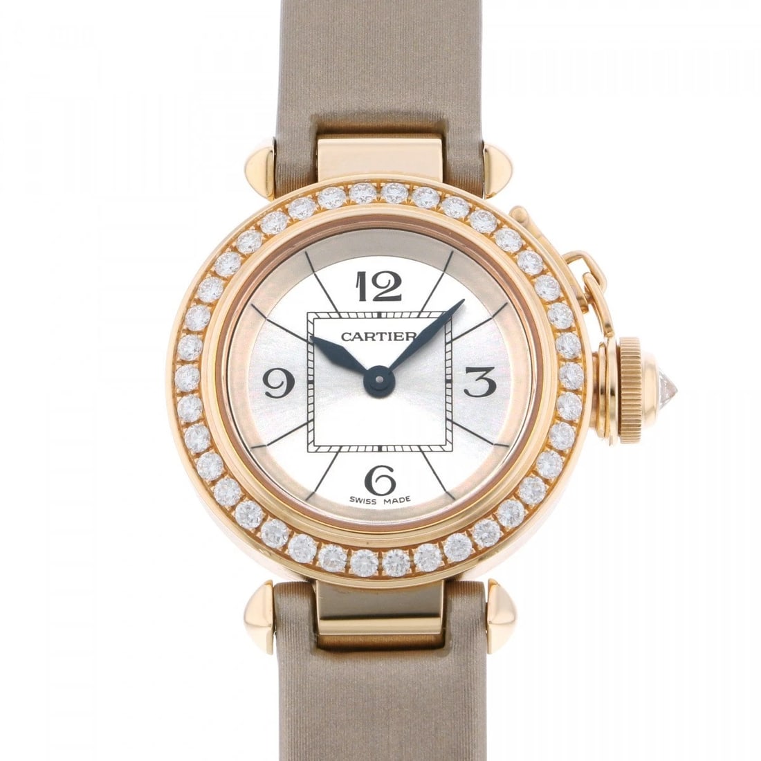 CARTIER MISPASHA SILVER DIAL WATCH: Cartier Mispasha Silver Dial Watch Brand: Cartier Type: Wristwatch Material: Pink gold diamond satin Color: Dial color Silver Size: Bracelet size: 17.0cm Case size: 30.0mm Accessories: None