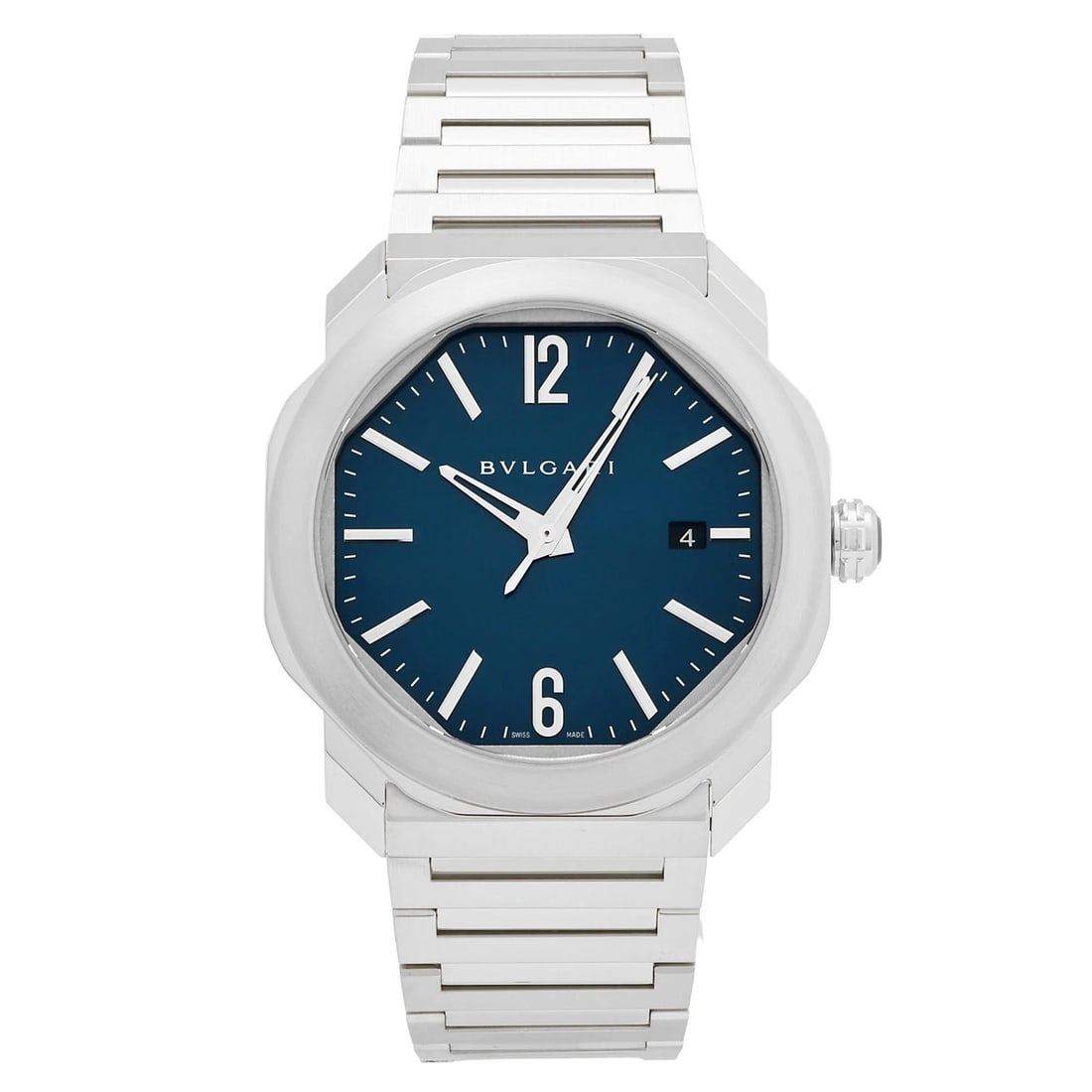 BVLGARI OCTO ROME BLUE DIAL WATCH: BVLGARI Octo Rome blue Dial Watch Brand: BVLGARI Type: Wristwatch Material: SS SS Color: Dial color blue Size: Bracelet size: 18.5cm Case size: 41.0mm Accessories: None Accessories Notice:
