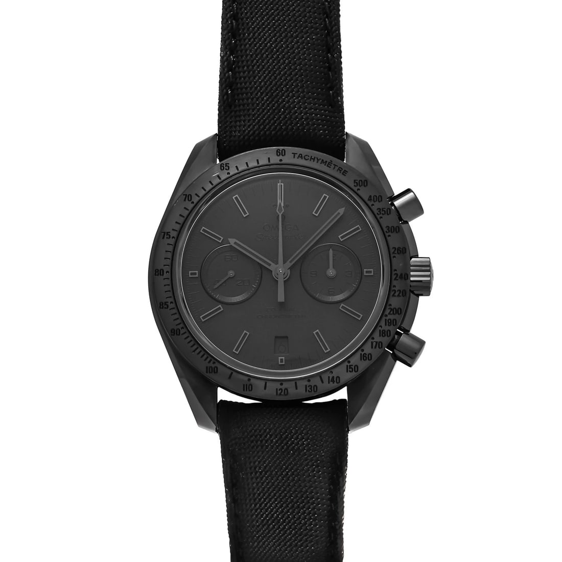 OMEGA SPEEDMASTER BLACK DIAL WATCH: OMEGA Speedmaster black Dial Watch Brand: OMEGA Type: Wristwatch Material: ceramic Nylon cloth Color: Dial color black Size: Bracelet size: 20.0cm Case size: 44.0mm Accessories: None Acces