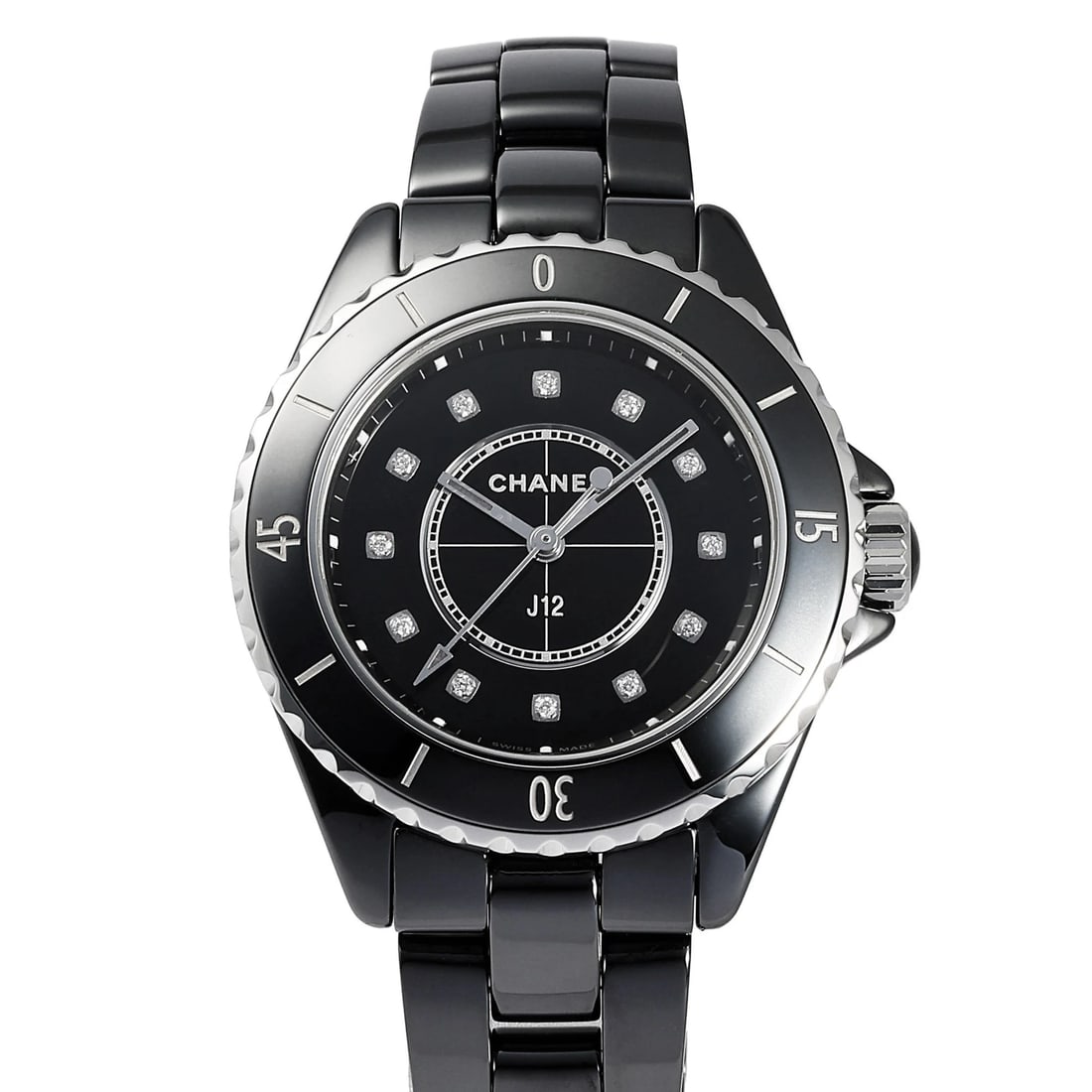 CHANEL BLACK DIAL WATCH: CHANEL black Dial Watch Brand: CHANEL Type: Wristwatch Material: ceramic stainless ceramic Color: Dial color black Size: Bracelet size: 18.0cm Case size: 33.0mm Accessories: None Accessori