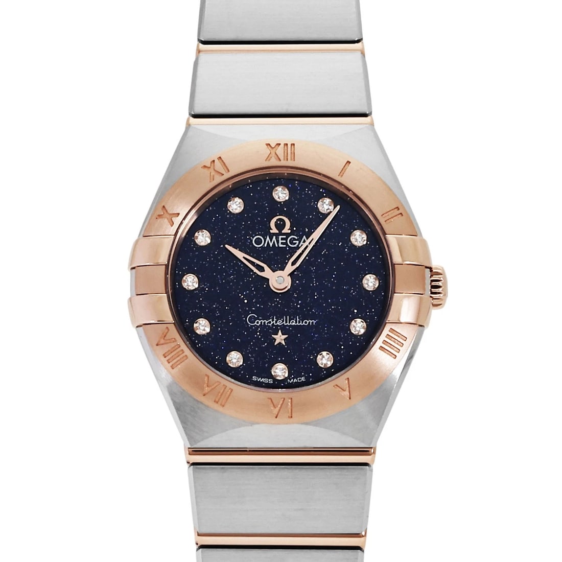 OMEGA CONSTELLATION QUARTZ MM BLUE DIAL WATCH: OMEGA Constellation Quartz MM blue Dial Watch Brand: OMEGA Type: Wristwatch Material: stainless Sedona Gold stainless Sedona Gold Color: Dial color blue Size: Bracelet size: 18.0cm Case size: 25.0mm