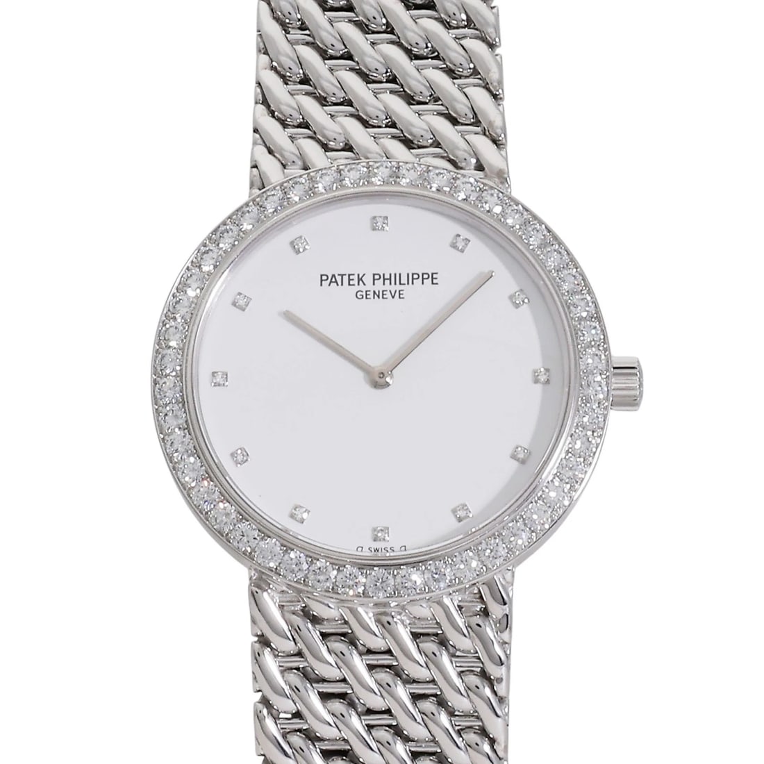 PATEK PHILIPPE CALATRAVA WHITE DIAL WATCH: PATEK PHILIPPE Calatrava white Dial Watch Brand: PATEK PHILIPPE Type: Wristwatch Material: 18k white gold diamond White Gold Color: Dial color white Size: Bracelet size: 19.0cm Case size: 33.0mm A