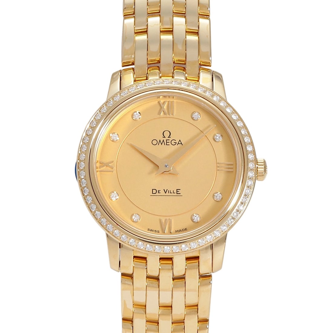OMEGA DE VILLE PRESTIGE MM YELLOW DIAL WATCH: OMEGA De Ville Prestige MM yellow Dial Watch Brand: OMEGA Type: Wristwatch Material: Yellow Gold diamond Yellow Gold Color: Dial color yellow Size: Bracelet size: 17.5cm Case size: 27.4mm