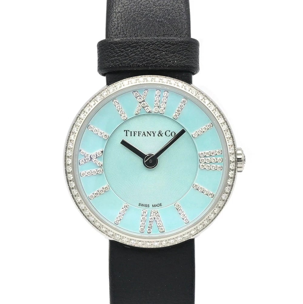 TIFFANY&CO. ATLAS QUARTZ BLUE DIAL DIAMOND WATCH USED WATCH: TIFFANY&CO. Atlas Quartz Blue Dial Diamond Watch Used Watch Brand: TIFFANY&CO. Type: Wristwatch Material: Material Case: Stainless steel Belt: Leathe Color: Dial color Color Case: Silver Belt: black