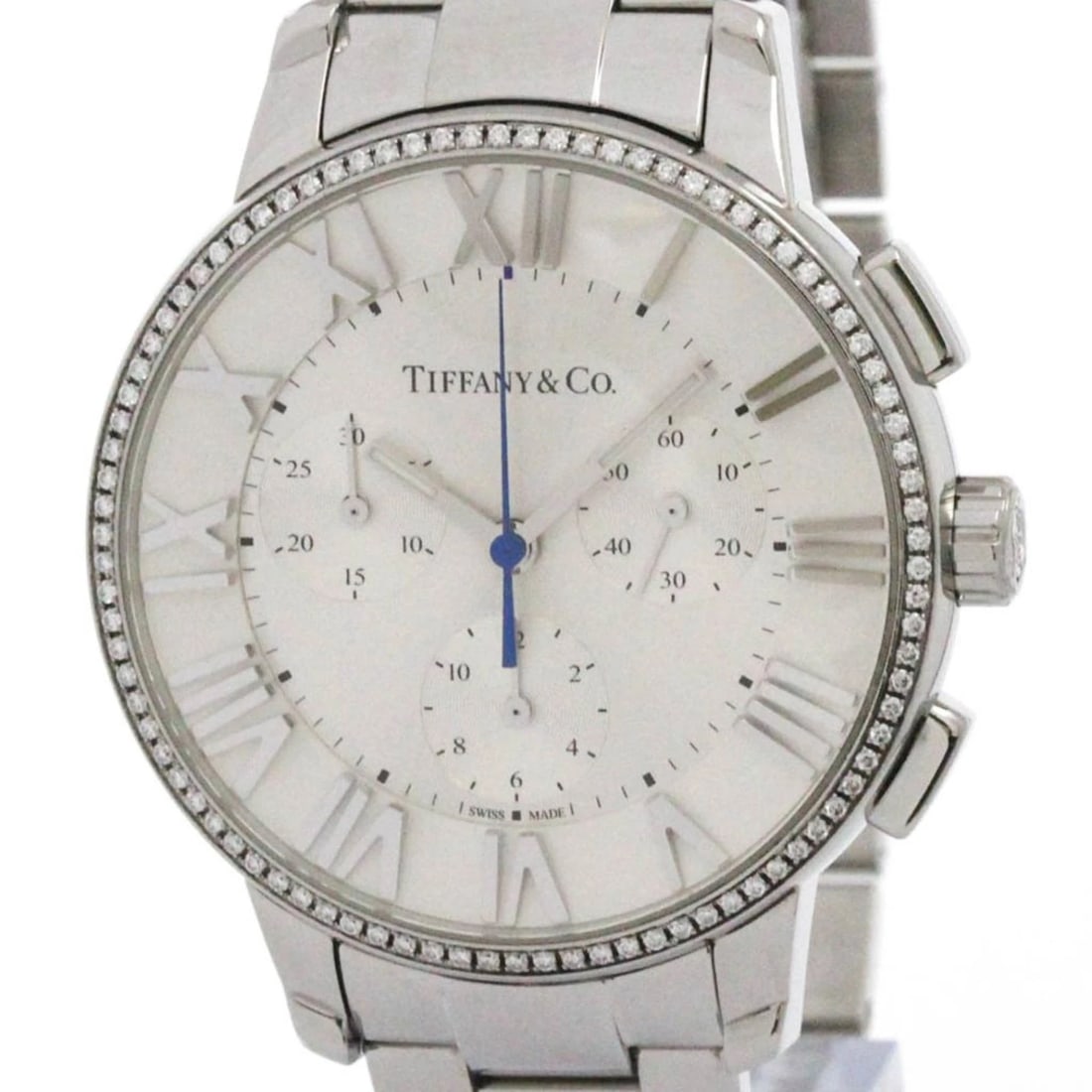 TIFFANY ATLAS DOME DIAMOND STAINLESS STEEL QUARTZ WATCH: Tiffany Atlas Dome Diamond Stainless Steel Quartz Watch Brand: TIFFANY&CO. Type: Wristwatch Material: stainless steel Color: Dial color silver Size: [Case width]: 36mm / 1.42' Accessories: None
