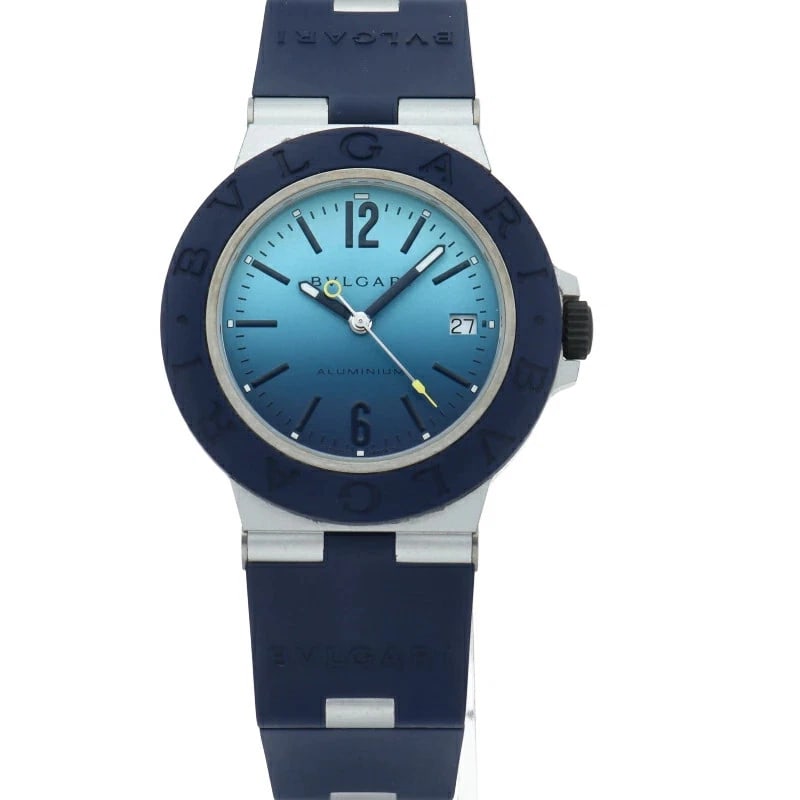BVLGARI ALUMINUM CAPRI AUTOMATIC WATCH BLUE WATCH: BVLGARI Aluminum Capri Automatic Watch Blue Watch Brand: BVLGARI Type: Wristwatch Material: aluminum/rubber Color: Dial color blue Size: Case diameter (H) approx. 40mm Case diameter (W) approx. 40mm