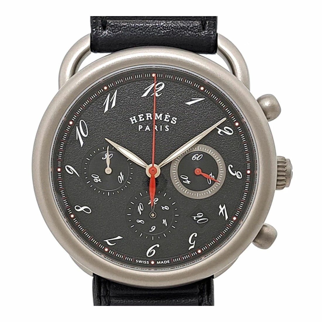 HERMES ARCEAU CHRONOGRAPH AUTOMATIC WATCH BLACK WATCH: Hermes Arceau Chronograph Automatic Watch Black Watch Brand: HERMES Type: Wristwatch Material: titanium Color: Dial color black Size: Case approximately 41mm Arm circumference: approx. 16.5cm - approx