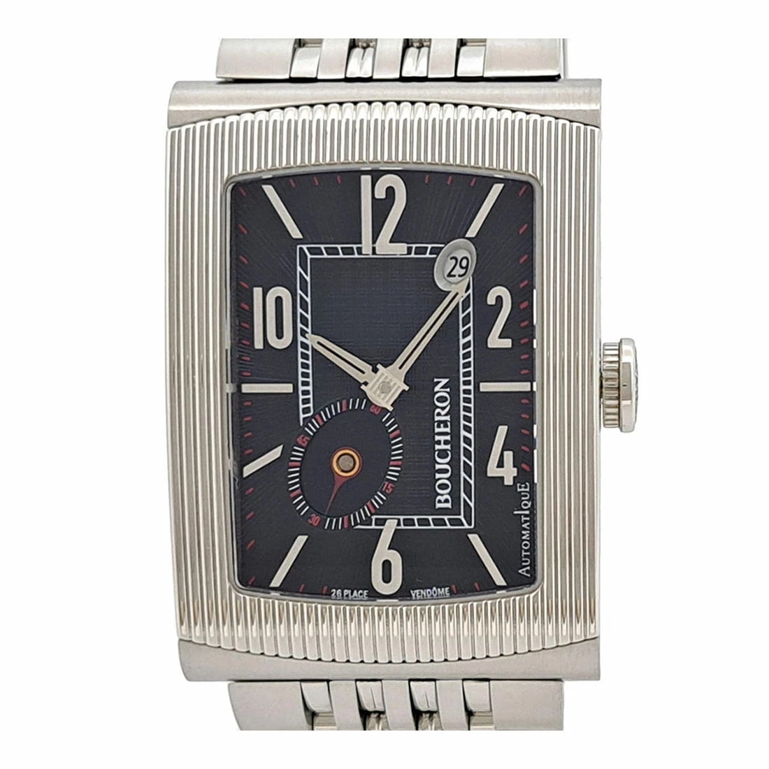 BOUCHERON REFLET XL AUTOMATIC WATCH: Boucheron Reflet XL Automatic Watch Brand: Boucheron Type: Wristwatch Material: stainless steel Color: Dial color black Size: Case approx. 32mm approx. 45mm (including lugs) Arm circumference approx.