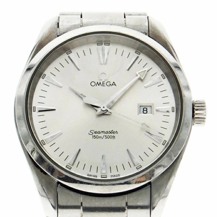 OMEGA SEAMASTER AQUA TERRA QUARTZ DATE WHITE DIAL WATCH: OMEGA Seamaster Aqua Terra Quartz Date White Dial Watch Brand: OMEGA Type: Wristwatch Material: stainless steel Color: Dial color white Size: Case diameter: Approximately 39mm Accessories: None