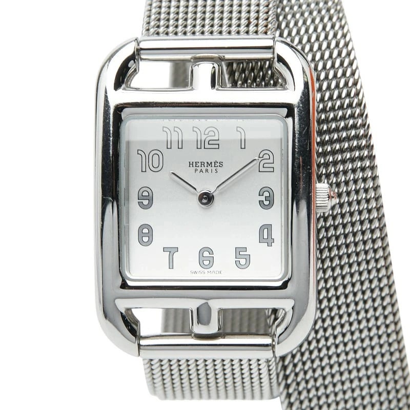HERMES CAPE COD MILANESE QUARTZ SILVER DIAL WATCH: Hermes Cape Cod Milanese Quartz Silver Dial Watch Brand: HERMES Type: Wristwatch Material: stainless steel Color: Dial color silver Size: Arm circumference: approx. -16.0cm Accessories: None <