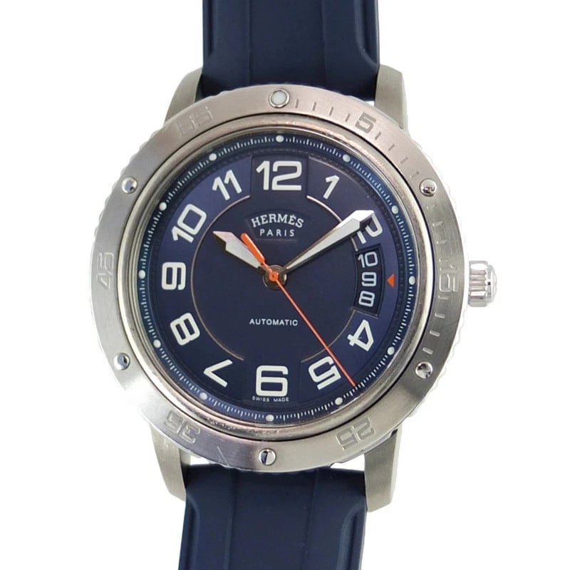HERMES CLIPPER SPORTS AUTOMATIC NAVY DIAL WATCH: Hermes Clipper Sports Automatic Navy Dial Watch Brand: HERMES Type: Wristwatch Material: Titanium/SS/Stainless Steel Rubber Color: Dial color navy Size: Arm circumference up to approx. 19cm Case