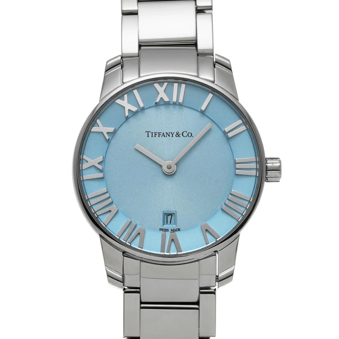 TIFFANY & CO. ATLAS 2 HAND ICE BLUE QUARTZ WATCH: Tiffany & Co. Atlas 2 Hand Ice Blue Quartz Watch Brand: TIFFANY&CO. Type: Wristwatch Material: stainless steel Color: Dial color ice blue Size: Case length/approx. 29mm width/approx. 29mm Lug width 14