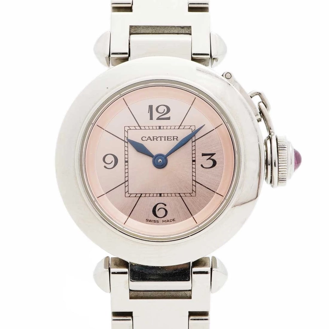 CARTIER MISS PASHA PINK DIAL QUARTZ WATCH: Cartier Miss Pasha Pink Dial Quartz Watch Brand: Cartier Type: Wristwatch Material: stainless steel Color: Dial color pink Size: Case: Width approx. 27.0mm Arm circumference: approx. 13.5cm Access