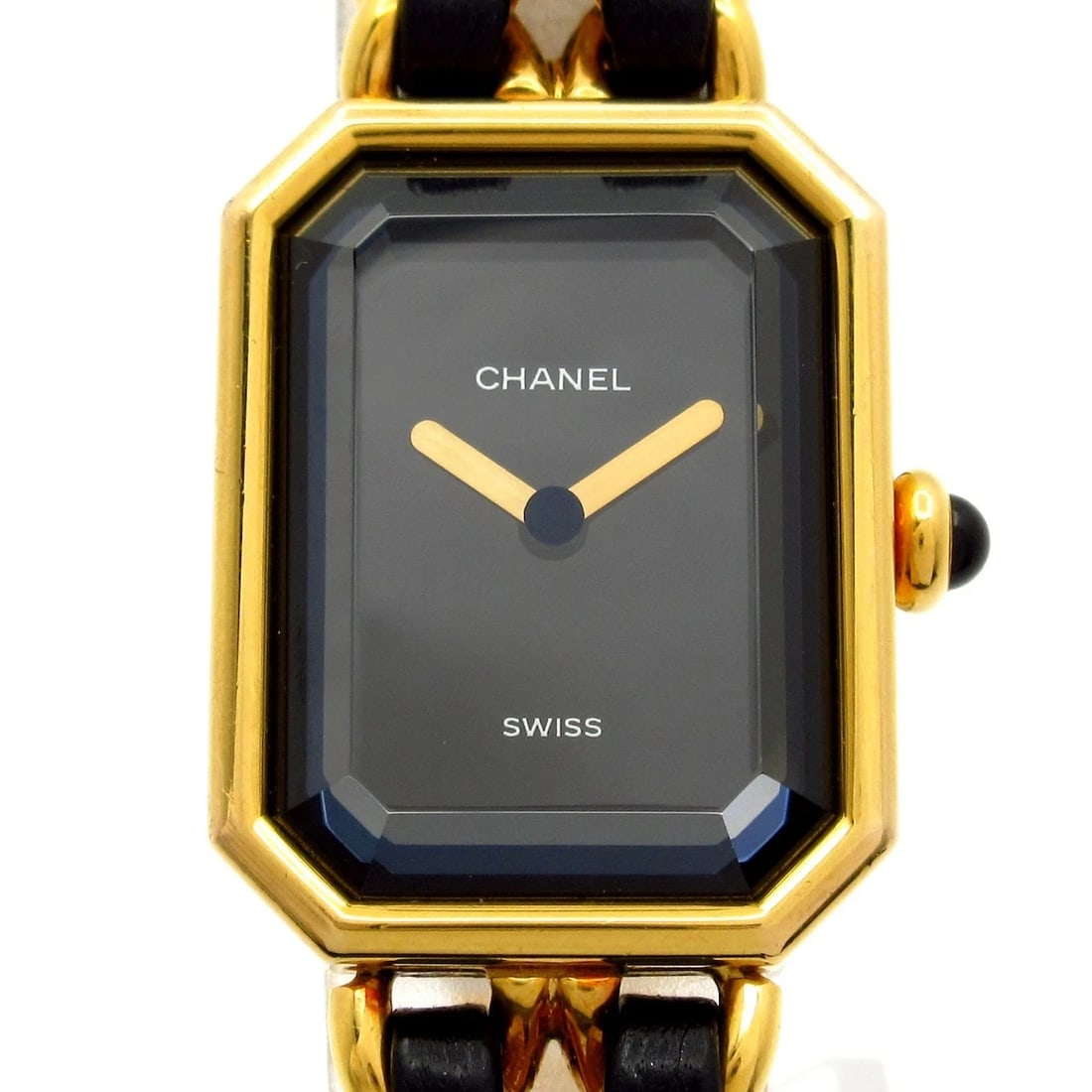 CHANEL PREMIERE QUARTZ WRIST WATCH BLACK WATCH: CHANEL Premiere Quartz Wrist Watch Black Watch Brand: CHANEL Type: Wristwatch Material: GP Color: Dial color black Size: Case length/approx. 26mm width/approx. 20mm Thickness/approx. 7mm Arm circumfer