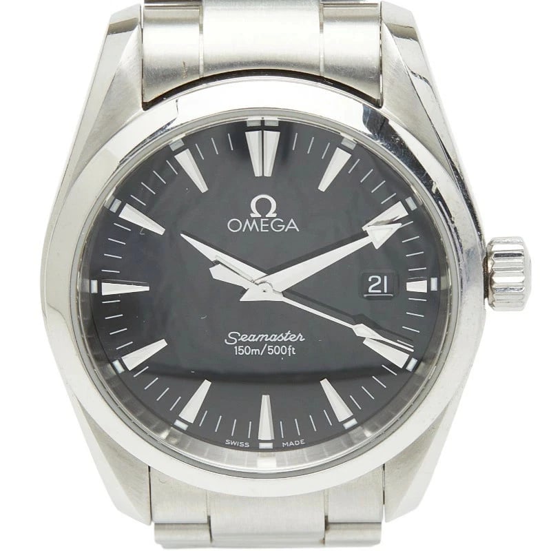 OMEGA SEAMASTER AQUA TERRA QUARTZ BLACK DIAL WATCH: Omega Seamaster Aqua Terra Quartz Black Dial Watch Brand: OMEGA Type: Wristwatch Material: stainless steel Color: Dial color black Size: Arm circumference: approx. 16cm Accessories: None A