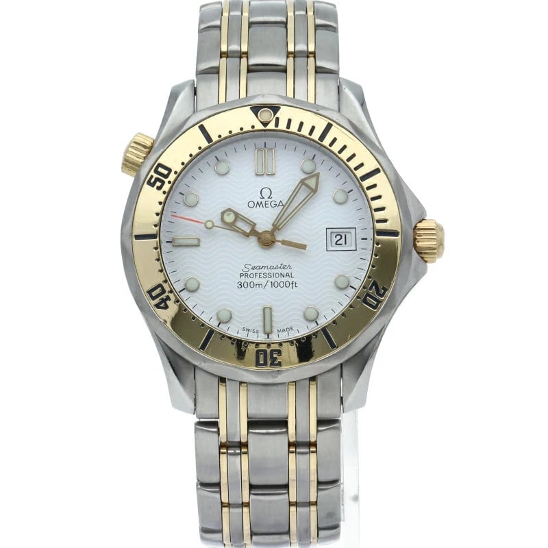 OMEGA SEAMASTER 300M QUARTZ WATCH WHITE WATCH: Omega Seamaster 300M Quartz Watch White Watch Brand: OMEGA Type: Wristwatch Material: ss/YG Color: Dial color White Size: Case diameter (W) approx. 36mm Arm circumference (approx.cm): approx. 17.5cm