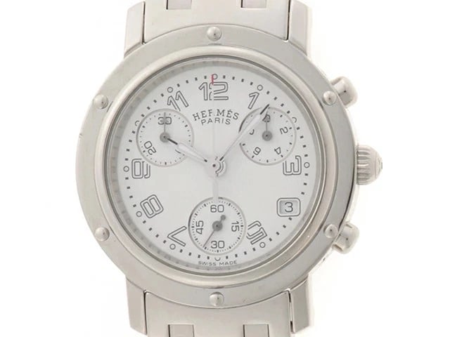 HERMES CLIPPER CHRONO QUARTZ WHITE DIAL BOYS WATCH: HERMES Clipper Chrono Quartz White Dial Boys Watch Brand: HERMES Type: Wristwatch Material: ss Color: Dial color White Size: case: approx. 31mm Arm circumference: approx. 16.5cm Accessories: None